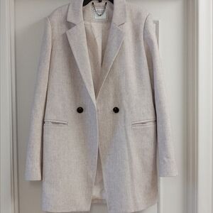 Belle & Bloom Wool-Blend Coat — 3/4 Length, Minimalist Soft Oatmeal- NWOT